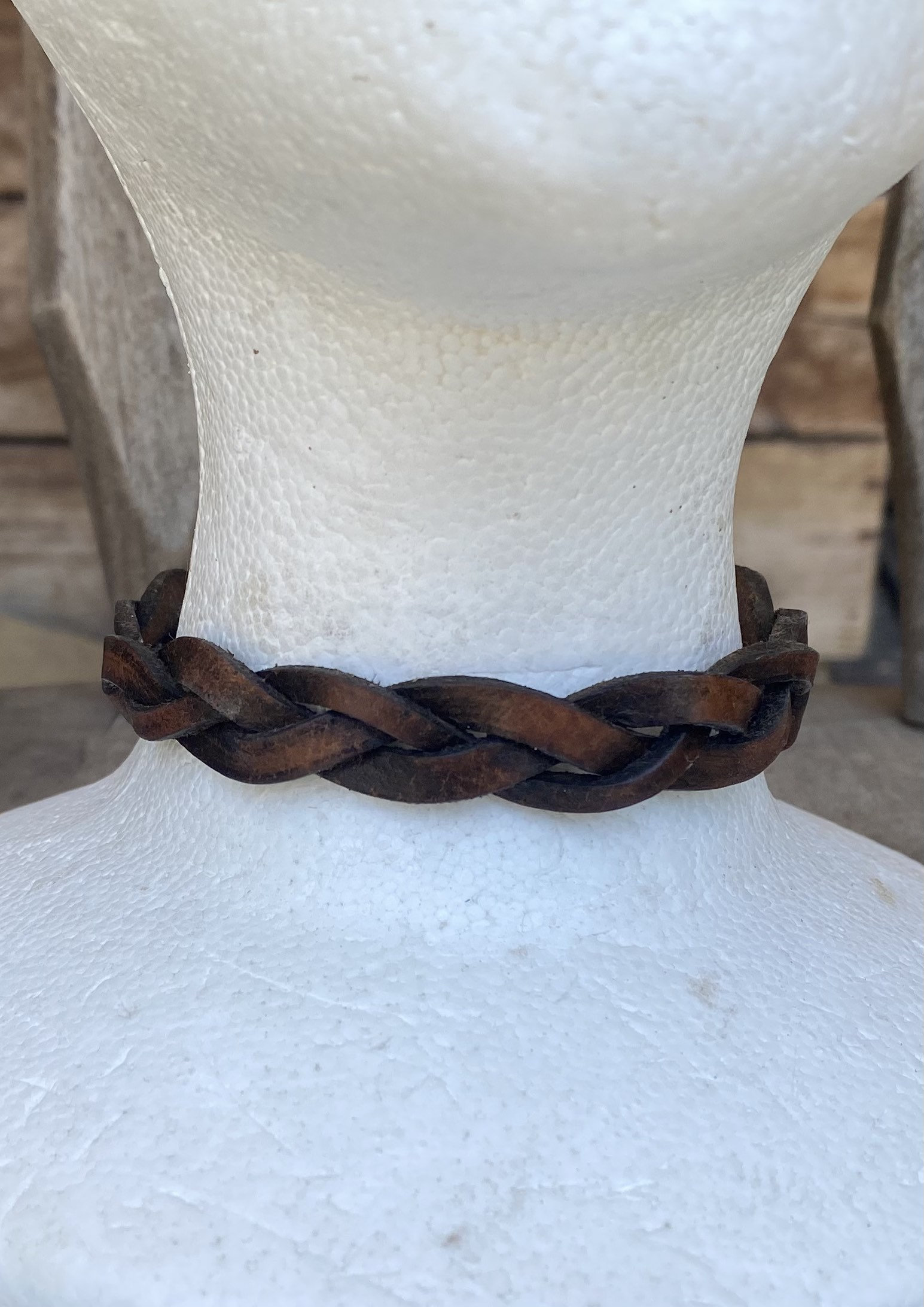 Vintage brown braided leather choker necklace Etsy