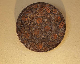 Rare Antique Hand‑Engraved Copper Wall Plate – Vintage Wall Decor, Old Handmade Art