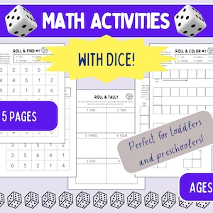Math Activities with Dice, Early Math Skills, Number Recognition, Number Practice, Math Games for Kids, Preschool Printable, Homeschool