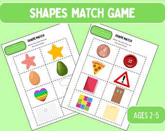 Shape Matching Game, Match the Shapes, Memory Game for Kids, Learn Shapes, Preschool Printable, Homeschool Printable, Matching Game for Kids