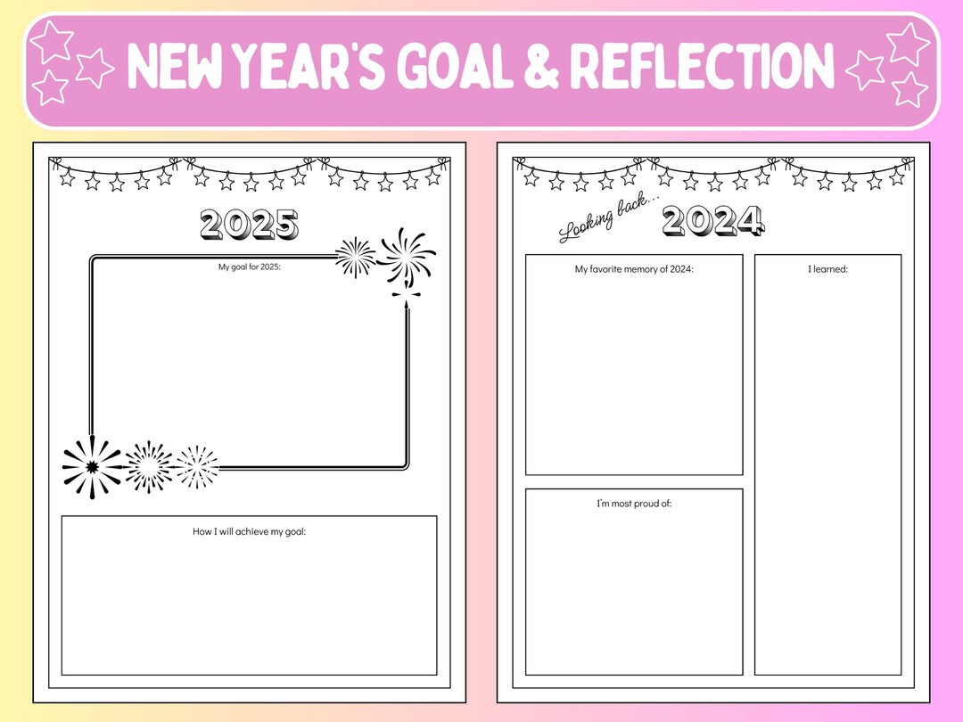 2025 Goal Setting and Reflection Page: New Year's Resolution for Kids ...