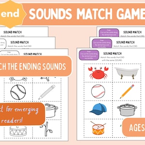 Ending Sounds Matching Game, Final Sounds Matching Cards, Phonemic Awareness, Phonics Games for Kids, Preschool Printable, Learn to Read