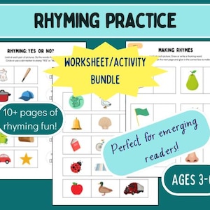 Rhyming Practice Bundle: Rhyming Worksheets & Activities for Kids, Identifying Rhymes, Looking for Rhymes, Producing Rhymes, Early Literacy