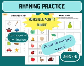 Rhyming Practice Bundle: Rhyming Worksheets & Activities for Kids, Identifying Rhymes, Looking for Rhymes, Producing Rhymes, Early Literacy