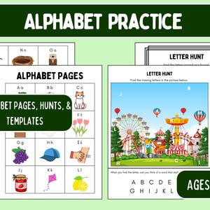 Práctica del alfabeto: reconocimiento de letras, búsqueda de letras, aprender las letras, practicar letras, imprimible para preescolar, imprimible para niños pequeños