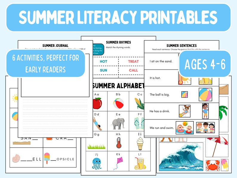 Summer Literacy Printables (ages 4 to 6), Preschool Printables ...