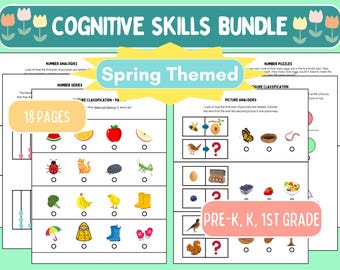 Spring-Themed Cognitive Skills Bundle, CoGat Test Prep, Gifted & Talented Prep, Preschool, Kindergarten, First Grade Printables, Logic Tests
