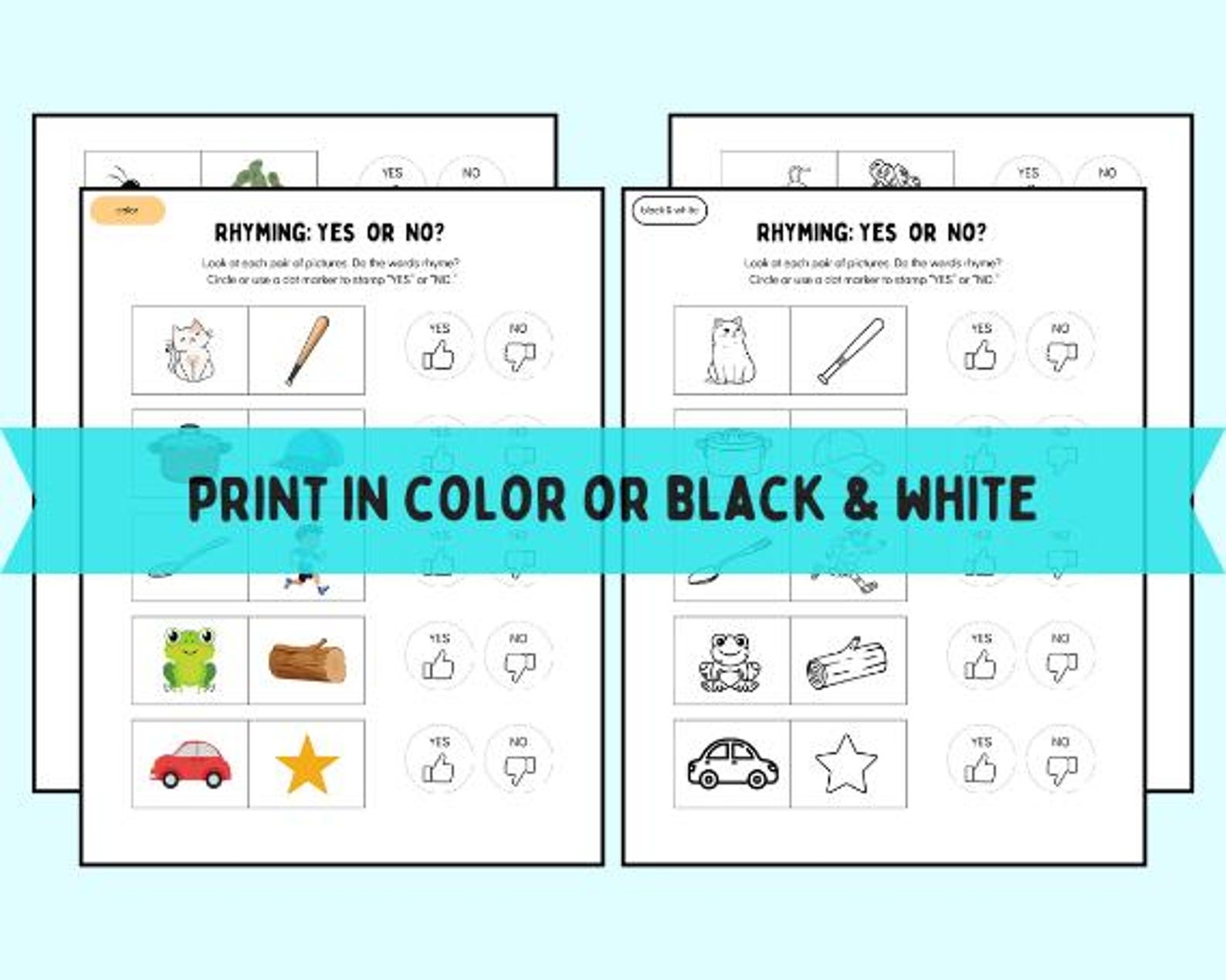 Rhymes: Yes or No? Rhyming Practice for Toddlers, Rhyming Practice for ...