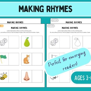 Making Rhymes: Rhyming Practice for Kids, Producing Rhymes, Rhyming Pictures, Preschool Printable, Homeschool Printable, Pre-Reading Skill
