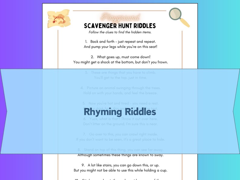 Magnifying Glass Riddles Playground Scavenger Hunt; Scavenger Hunt for Kids With Riddles, Follow ...