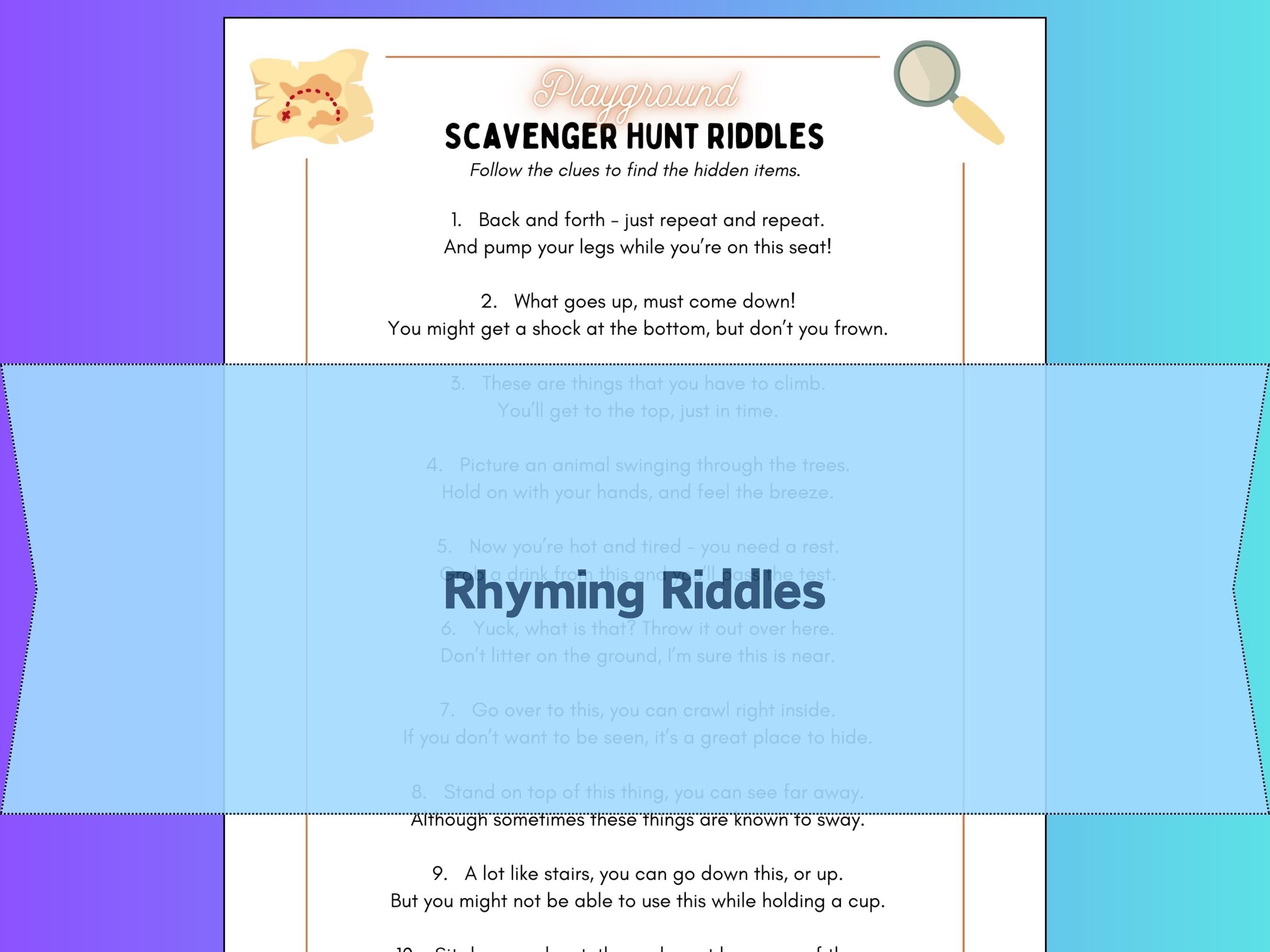Follow Instructions Riddles Playground Scavenger Hunt; Scavenger Hunt for Kids With Riddles, Follow ...