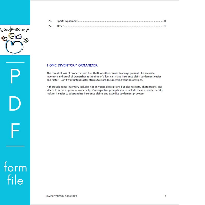 K&ouml;nnte beinhalten: Ein schwarz-wei&szlig;es PDF-Formular mit dem Titel "Haushaltsinventar-Organizer". Das Formular soll Menschen helfen, ihre Besitzt&uuml;mer im Falle einer Katastrophe zu dokumentieren. Der Text auf dem Formular erkl&auml;rt, dass ein genaues Inventar die Abwicklung von Versicherungsanspr&uuml;chen vereinfachen und beschleunigen kann.