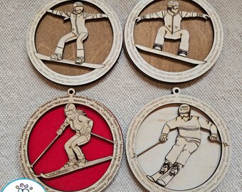 Colorado Ski Resorts | Layered Ski and Snowboard Ornament SVG | Laser Cut Christmas Ornament Design | Male & Female Skier  Snowboarder Set