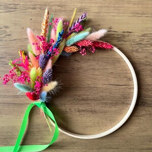 Rainbow Dried Flowers | Mini Hoop |  Bright Hanging Wreath | Flower Wall Art | Handmade Gift