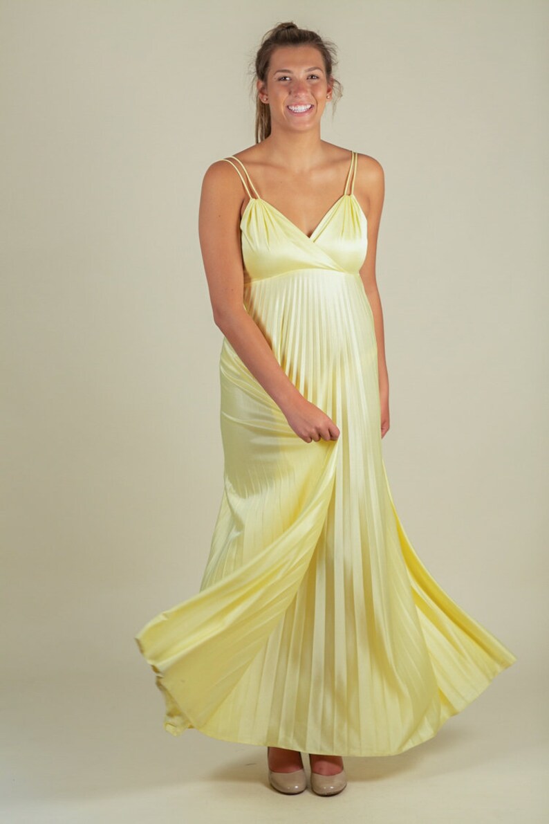 70s Vintage Pastel Yellow Disco Maxi Dress SIZE Medium | Etsy