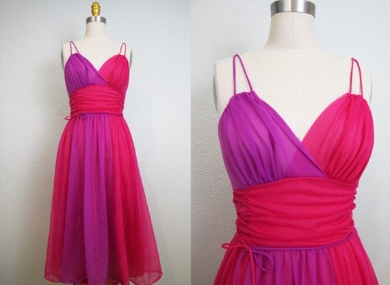 50's Vintage Sheer Purple Magenta Colorblock Night