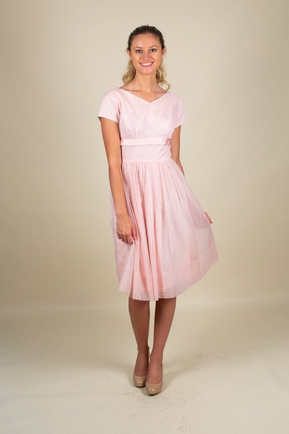 50's Vintage Sweetheart Pastel Pink Prom Dress SIZ