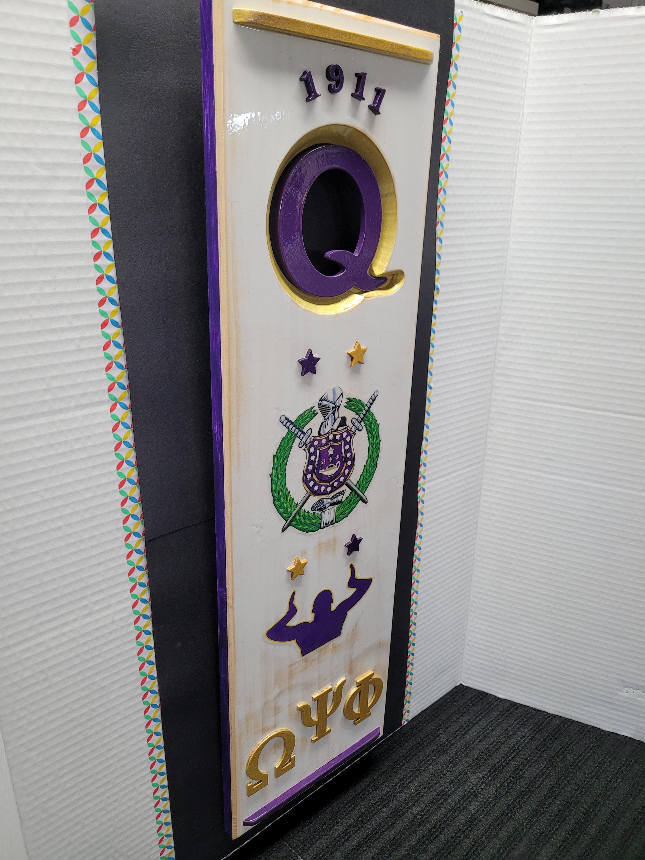 Omega Psi Phi Wall Art: Purple & Gold Fraternity Paddle + Picture Frame ...