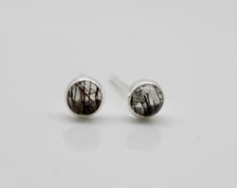 Black Rutilated Quartz Earrings - Quartz 4mm Gemstones - black stud post earrings - jewelry sale