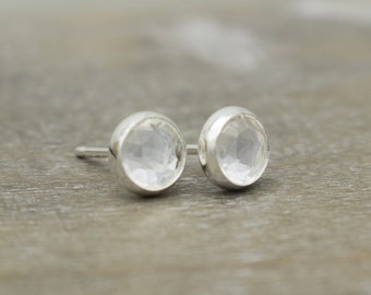 Clear Quartz Stud Earrings - Sterling Silver Earrings - Gift for her - Gemstone Studs - Jewelry sale - mimimalist earrings