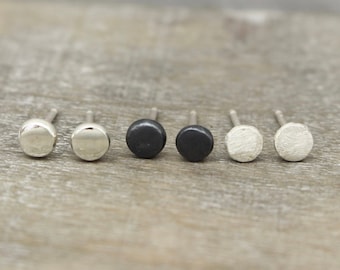 Recycled Sterling Silver Pebble Studs: Minimalist Dot Earrings