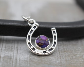 Purple Turquoise horseshoe necklace / custom charm necklace / sterling silver horseshoe charm necklace / gift for her