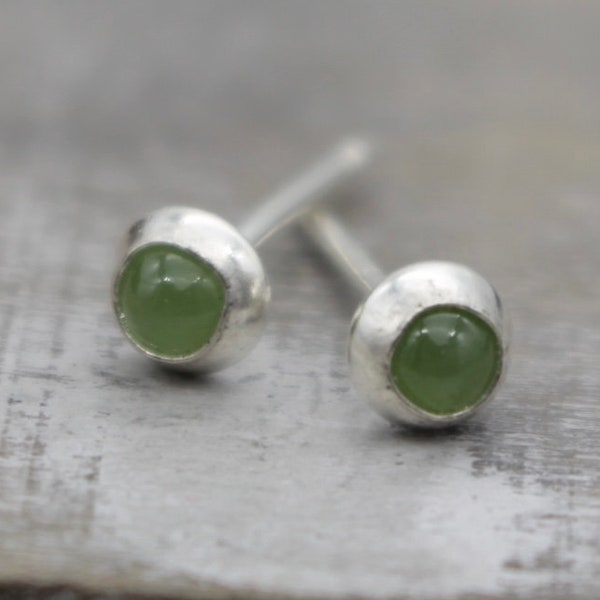 Green Jade sterling silver stud earrings / tiny green gemstone earrings / gift for her / jewelry sale / 3mm studs / simple studs