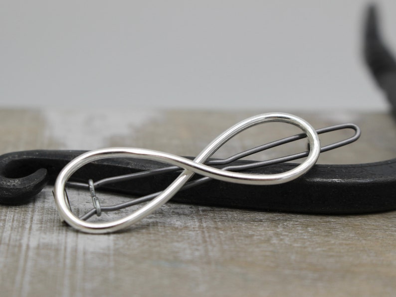 Small infinity barrette Petite sterling silver barrette gift for her petite barrette hair jewelry bangs / gift for mom image 2