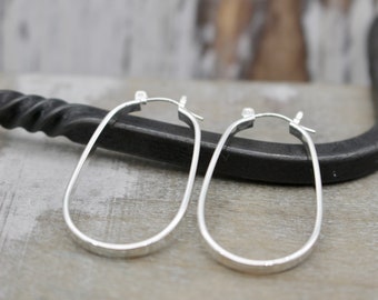 Sterling silver oval hoop earrings - click latch hoop earrings - gifts for her - jewelry sale - minimalist hoops