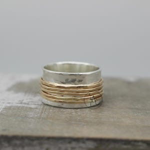 Gold Sterling Silver Wide Band Spinner ring - Worry Ring - gift for her - spinner ring - jewelry sale - woman&#39;s spinner ring
