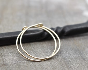 14K Gold Filled Thin Hoop Earrings: Hammered & Smooth