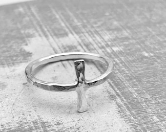 Sterling Silver sideways cross Ring - Baptism Gift - Confirmation Ring - Christian Ring - Gift for Her - Sale