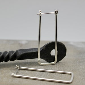 Rectangular sterling silver hoop earrings - long hoop earrings - click latch earrings - gift for her - jewelry sale