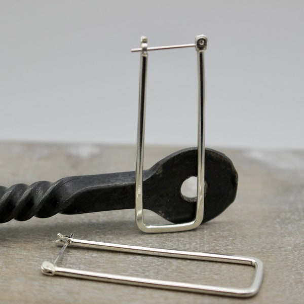 Sterling Silver Rectangular Hoop Earrings: Lever Catch Style