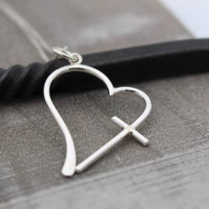 Sterling Silver Cross Heart Charm Necklace / gift for mom