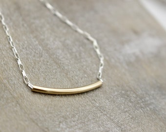 Gold and silver tube necklace - womans layering necklace - sterling silver necklace - gift for her - womans jewelry