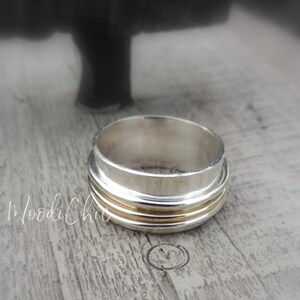 Gold Sterling Silver spinner ring Silver Handmade Spinner Ring wide band wedding band for modern bride image 4