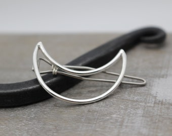 Sterling Silver Crescent Moon Barrette: Petite Handmade Hair Clip