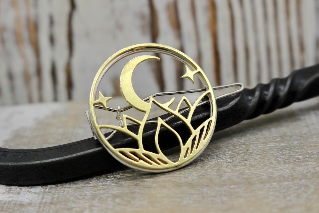Brass Moon Sterling Silver Barrette / Small Round Barrette / Hair
