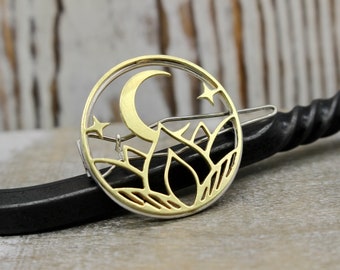 Brass Moon Sterling Silver Barrette / Small Round Barrette / Hair Accessories