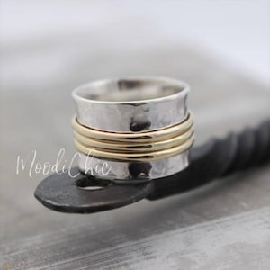 Sterling Silver Gold Spinner Ring Gold Silver Fidget Ring image 3