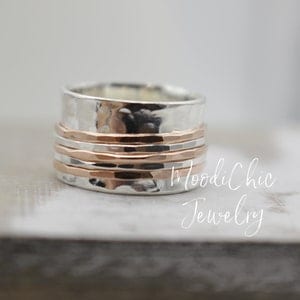 Sterling Silver Rose Gold Filled Womans Spinner Ring / Wide Band Ring / gift for mom