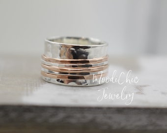 Sterling Silver Rose Gold Filled Womans Spinner Ring / Wide Band Ring / gift for mom