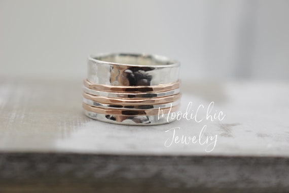 Sterling Silver Rose Gold Filled Womans Spinner Ring / Wide Band Ring / gift for mom