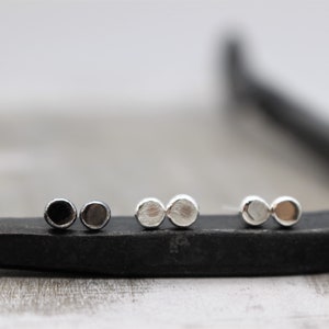 Tiny pebble stud earrings - minimalist earrings - gift for her - recycled dot earrings - sterling silver studs - earring set