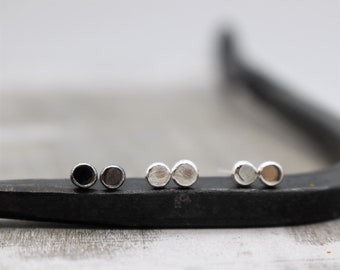 Tiny pebble stud earrings - minimalist earrings - gift for her - recycled dot earrings - sterling silver studs - earring set