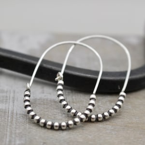 Sterling silver beaded hoop earring - beaded wire - sterling silver hoops - boho hoops - gift for her - jewelry hoop earrings
