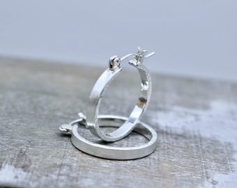 Brushed Sterling Silver Hoop Earrings: Matte Finish, 3/4 inch