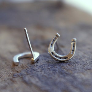 Sterling silver horseshoe stud earrings / cowgirl charm horseshoe earrings / gift for her / petite studs image 4