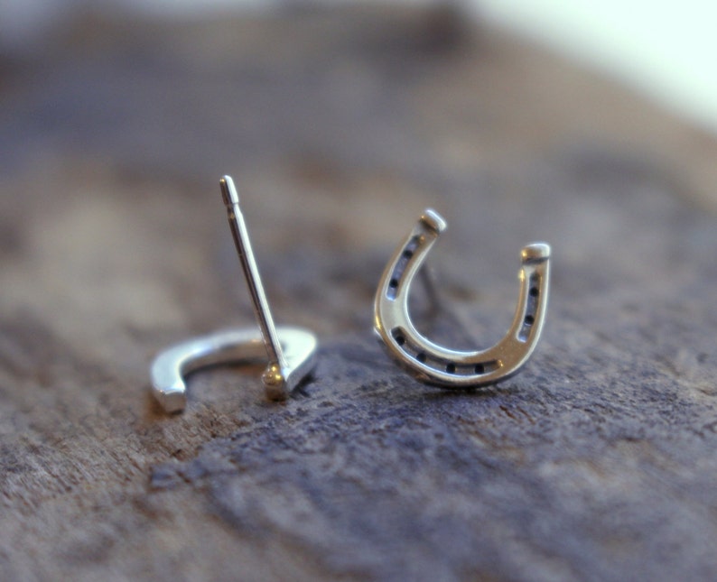 Sterling silver horseshoe stud earrings / cowgirl charm horseshoe earrings / gift for her / petite studs image 4